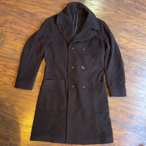 Todd Snyder Peacoat Navy Blue Coat Mens Small Wool Blend Long Overcoat